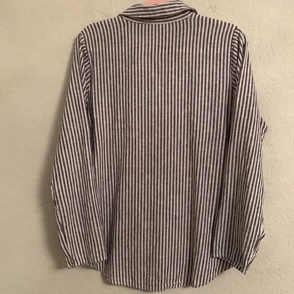 Michael Kors Navy and White Striped Women’s Shirt Tunic Linen Blend Size 1X - Picture 2 of 8